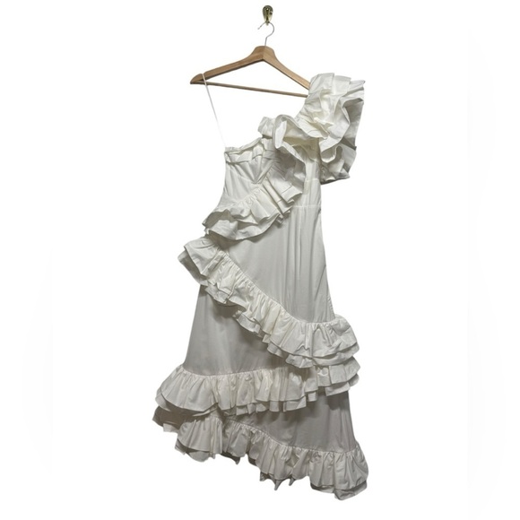 NWT CELIA B Ezili One-Shoulder Tiered Ruffle Dress White S - Picture 8 of 16